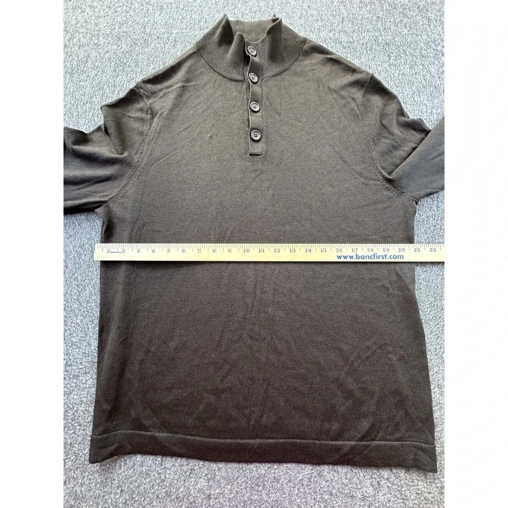 Banana Republic Sweater Mens Lg‎ Brown Mock Neck Silk Cashmere Quarter Button Up